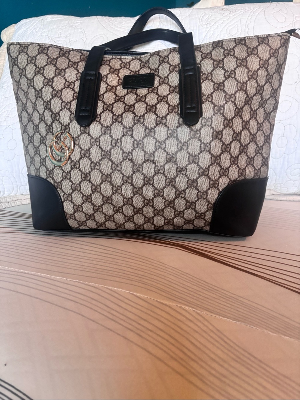 Inspired,Gucci Brown GG Canvas Duffel with Dark Brown Leather Trim